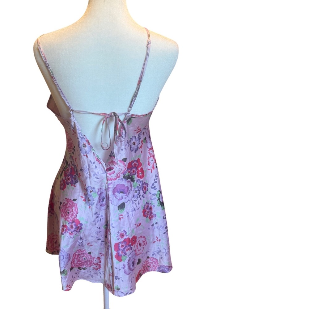 Victorias Secret Purple Floral Satin Lace Trim Slip Dress Chemise Medium - Picture 7 of 9